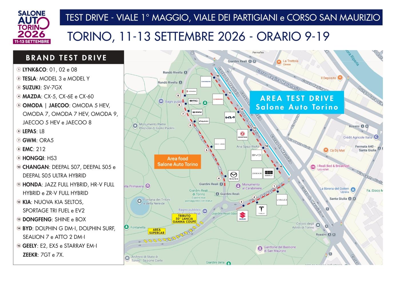 Mappa test drive Salone di Torino 2026