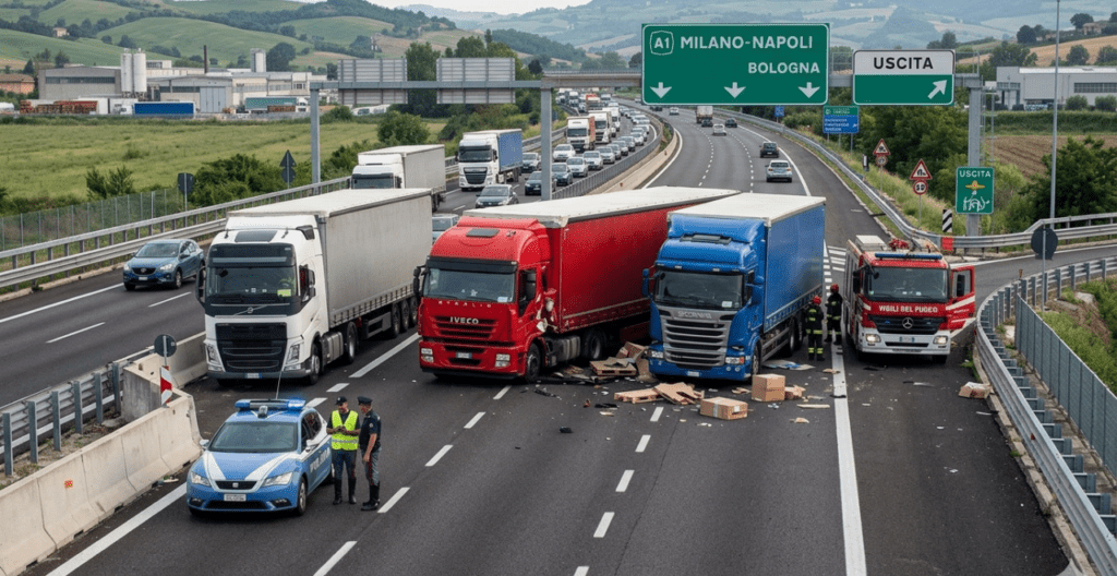 A1: chiusa tra Bivio A58 e Basso Lodigiano per incidente tra 5 camion
