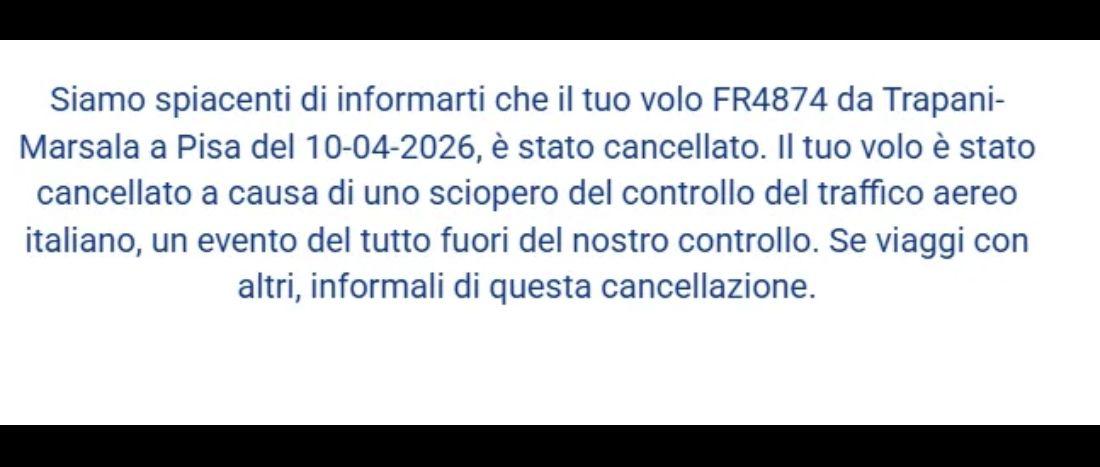 Volo Ryanair cancellato